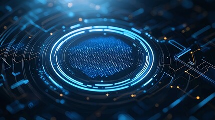 Aufkleber - a close-up view of a futuristic digital interface with glowing blue elements, showcasing high-tech c