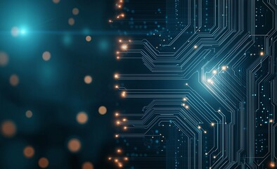 Aufkleber - A close-up view of a futuristic circuit board with glowing lights and intricate patterns, representing innovation and advanced technology in modern electronics.