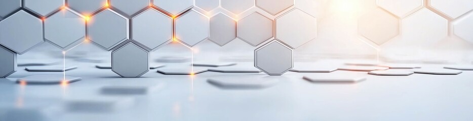 Poster - A close-up view of interconnected hexagonal structures creating a modern, futuristic background. The design conveys innovation and advanced technology, ideal for various projects.