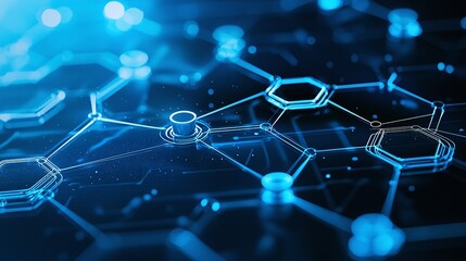 Poster - A close-up view of interconnected digital nodes and hexagonal structures, showcasing the complexity and elegance of technology and data networks in a vibrant blue hue.
