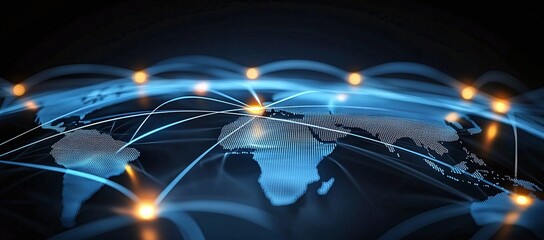 Poster - A digital representation of global connectivity, showcasing intricate network lines and luminous points that symbolize communication across the world