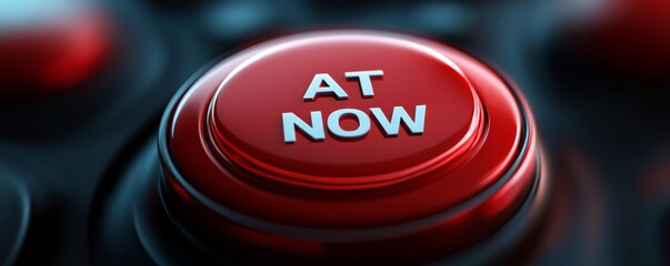 Red Button Act Now Urgent Important Decision Digital Concept 3d web stop time click press shiny     