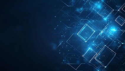 Poster - A dynamic abstract background featuring glowing blue squares and lines, representing advanced technology and digital innovation