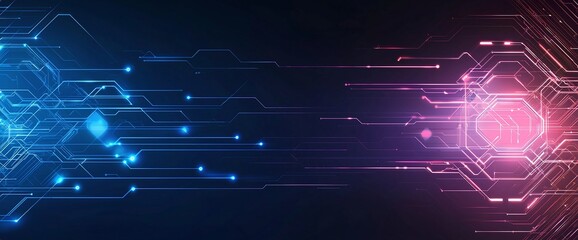 Poster - A dynamic digital abstract background featuring a blend of blue and pink light patterns, symbolizing innovation and progress in the tech industry.