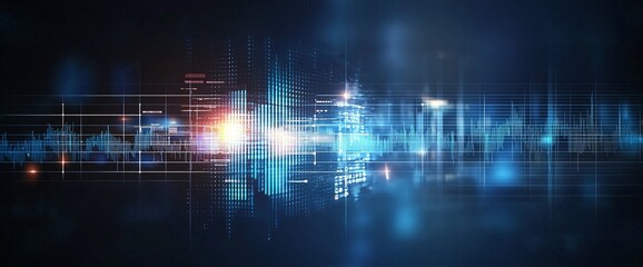 Poster - A futuristic abstract background showcasing vibrant blue lines and glowing elements. Ideal for tech-related designs, presentations, and digital media projects.
