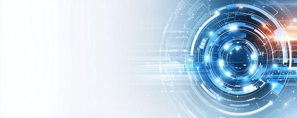 Poster - A futuristic abstract design with glowing circular elements and motion lines symbolizes advancement in technology. Ideal for projects related to innovation and digital themes.