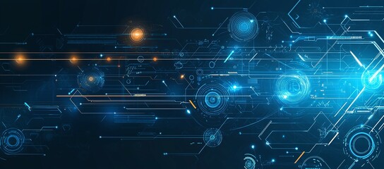 Poster - a futuristic abstract illustration showcasing blue glowing lines and shapes, representing advanced t