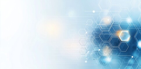 Poster - A futuristic backdrop showcasing hexagonal patterns and glowing elements. This design embodies innovation, technology, and digital advancements in a sleek blue color scheme.