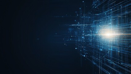 Poster - A futuristic digital abstract background featuring glowing lines and particles, representing advanced technology and innovation