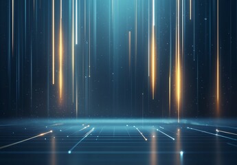 Poster - A futuristic digital backdrop featuring vibrant light beams cascading in various directions, creating a dynamic atmosphere ideal for presentations and tech-themed visuals.