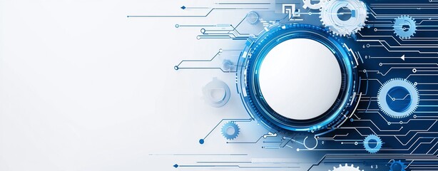 Poster - A futuristic digital background featuring a circular interface surrounded by intricate circuit patterns, representing innovation, technology, and modern design in electronic system