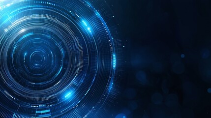 Poster - A futuristic digital background featuring abstract circular patterns in vibrant blue tones, ideal for technology-themed designs, presentations, or digital art projects.