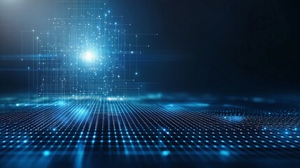 Poster - A futuristic digital landscape showcasing glowing blue dots on a grid