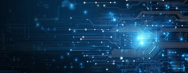 Poster - A futuristic digital landscape showcasing intricate circuits and glowing blue lights