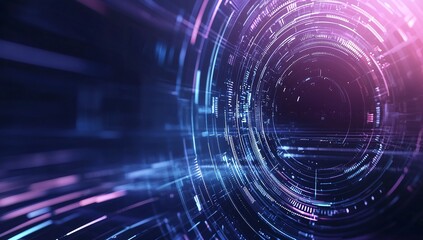 Poster - A futuristic digital tunnel depicting vibrant blue and purple lights, symbolizing advanced technology, data flow, and innovation in a mesmerizing abstract design.