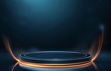 Poster - A futuristic, illuminated platform with glowing edges in a dark, ambient setting, perfect for showcasing products, presentations, or visual effects