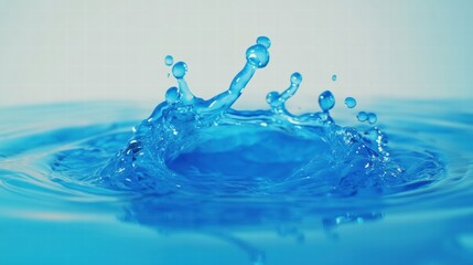 Aufkleber - Water droplet creates splash in clear blue liquid during calm moment. Generative AI