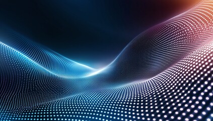 Poster - A mesmerizing abstract background featuring fluid lines and dotted patterns, blending shades of blue and orange. Perfect for tech and digital design themes.