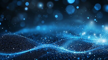 Poster - A mesmerizing abstract background featuring shimmering blue waves and sparkling light particles. Perfect for use in digital design, presentations, and artistic projects.