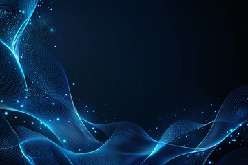 Poster - A mesmerizing abstract design featuring flowing blue waves and sparkling particles on a dark background, perfect for use in digital art, website designs, or creative projects.