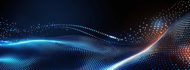Poster - A mesmerizing abstract digital background featuring vibrant blue and orange lights and dots. This design embodies innovation and modernity, perfect for tech-related themes.