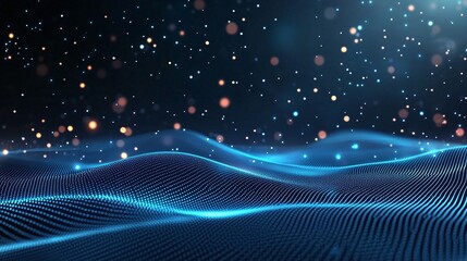 Poster - A mesmerizing abstract digital background featuring flowing waves and sparkling particles. Ideal for presentations, tech themes, or creative projects requiring modern visuals.