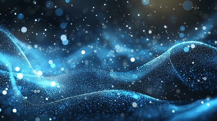Poster - A mesmerizing abstract image featuring vibrant blue particles flowing in waves, creating a sense of movement and depth, perfect for backgrounds and digital art uses.