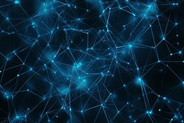 Aufkleber - A mesmerizing abstract representation of a digital network with interconnected nodes and vibrant blue light. Ideal for themes related to technology, data, and modern connectivity.