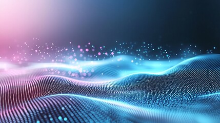 Poster - A mesmerizing abstract representation of digital waves with vibrant blue and pink hues, illustrating the fusion of technology and art in a futuristic setting.