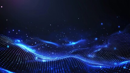 Poster - A mesmerizing abstract representation of flowing blue digital waves with sparkling particles, illustrating innovation and futuristic concepts in technology and design.