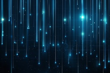 Poster - A mesmerizing digital background featuring luminous blue light trails cascading down against a dark backdrop, conveying a sense of modernity and innovation in technology.