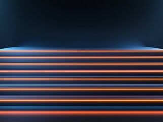 Poster - A minimalistic image showcasing a series of illuminated steps against a dark background, creating a modern and futuristic aesthetic ideal for design and promotional purposes.