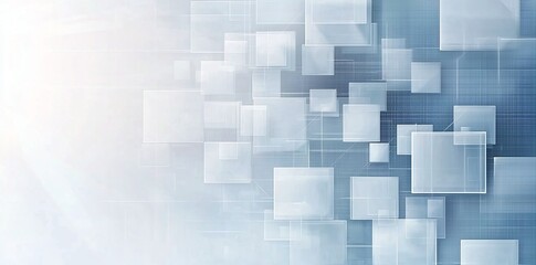 Poster - A modern abstract background composed of floating transparent squares on a soft blue gradient. Ideal for tech-related projects, presentations, or digital art displays.