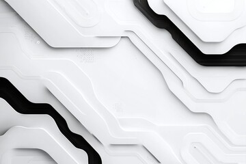 Poster - A modern abstract background featuring a combination of white and black geometric shapes, creating a futuristic design that symbolizes innovation and digital advancement.