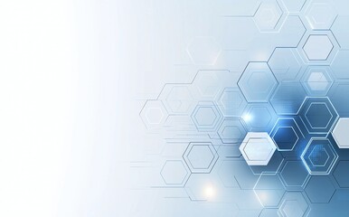 Poster - A modern geometric background featuring a pattern of hexagons in varying shades of blue, creating a futuristic and abstract digital aesthetic suitable for tech-related designs.