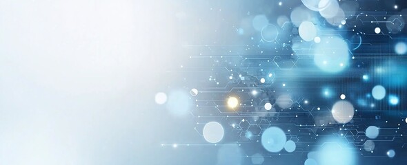 Poster - A stunning abstract background featuring blue and white bokeh lights with sparkling elements, perfect for tech-related themes, digital projects, and modern designs.