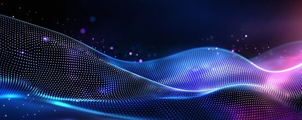 Poster - A stunning abstract background showcasing vibrant waves of color, flowing seamlessly through a cosmic expanse of dots and light, ideal for creative projects and digital designs.