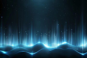 Poster - A stunning abstract digital artwork featuring vibrant blue waves and beams of light. Perfect for use in websites, backgrounds, and tech-themed projects.