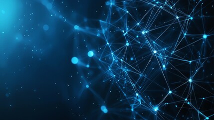 Poster - A stunning abstract representation of a network of interconnected lines and nodes, illuminated in blue, symbolizing digital communication and modern technology in a mesmerizing way