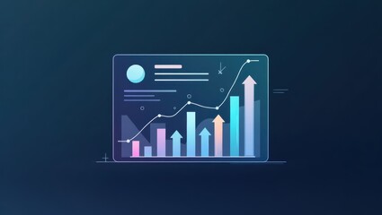Poster - Marketing Dashboard. Screen is displaying chart with line graph going up
