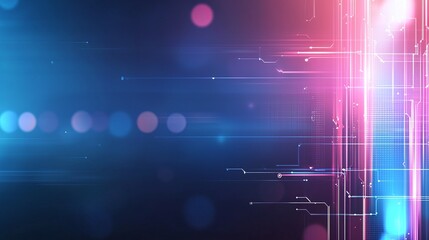 Poster - A vibrant abstract background showcasing technology-oriented lights and patterns, merging vibrant hues like blue and pink, ideal for modern digital themes and innovation.