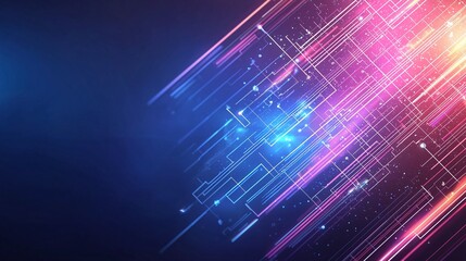 Poster - A vibrant abstract composition featuring neon lines and glowing shapes. This digital artwork captures a futuristic vibe, perfect for technology-related projects and modern designs.