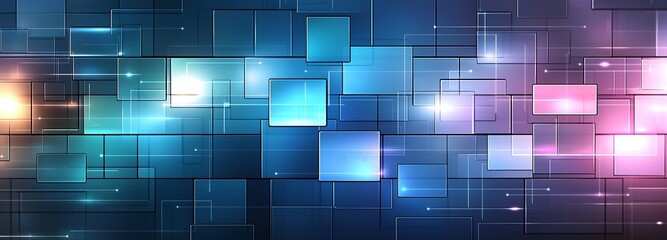 Poster - A vibrant abstract digital background featuring a blend of colorful squares and glowing lights. Ideal for tech-related themes, presentations, or creative projects.