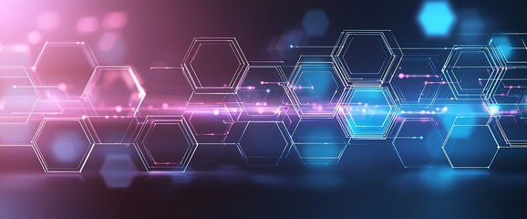 Poster - A vibrant and dynamic abstract background featuring interconnected hexagonal shapes and glowing lights, perfect for technology, innovation, or futuristic themes.