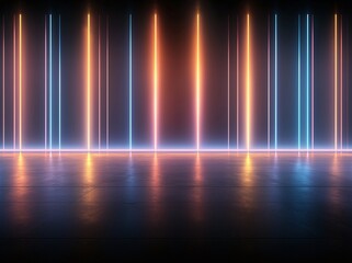 Poster - A vibrant digital background featuring glowing neon lines in various colors. The radiant effect creates a modern, energetic atmosphere perfect for technology and design projects.