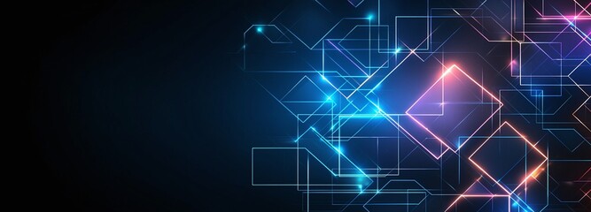 Poster - A vibrant, futuristic abstract background featuring glowing geometric shapes and lines, ideal for use in digital projects and modern design concepts.
