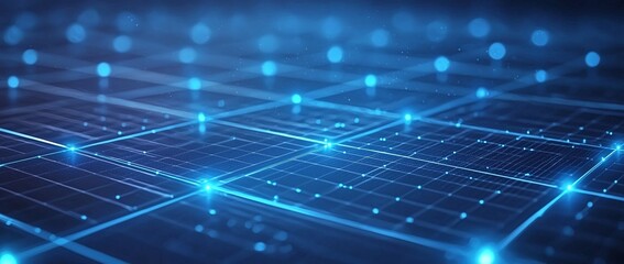 Aufkleber - A visually striking depiction of a digital grid with glowing blue nodes, symbolizing connectivity and innovation in the tech landscape. Ideal for showcasing modern technology.