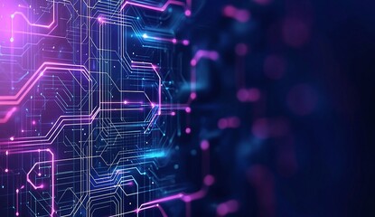Poster - A vivid digital circuit board with glowing pink and blue lines, showcasing modern technology and innovation