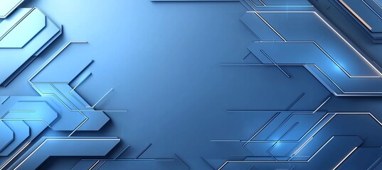 Poster - Abstract blue technology background with geometric shapes and lines creating a modern design. Suitable for tech-related themes, digital media, and futuristic concepts.