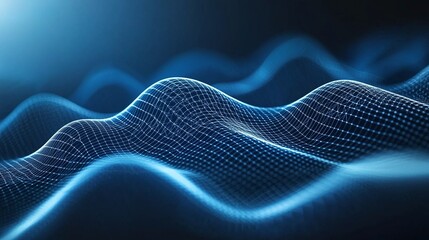 Poster - Abstract blue wave pattern with grid lines, representing digital data and technology. Ideal for backgrounds in tech-related themes, showcasing innovation and modern design.